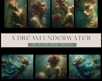 A Dream Underwater Digital Papers · 26 Fantasy Backgrounds · Ethereal Aesthetic ·  For Digital Art, Crafts, Journals & Collage