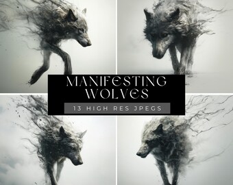 Manifesting Wolves Digital Paper Pack | 13 Ethereal Wolf Backgrounds | Fantasy Spirit Animal Art | High-Res JPEGs for Crafts, Junk Journals