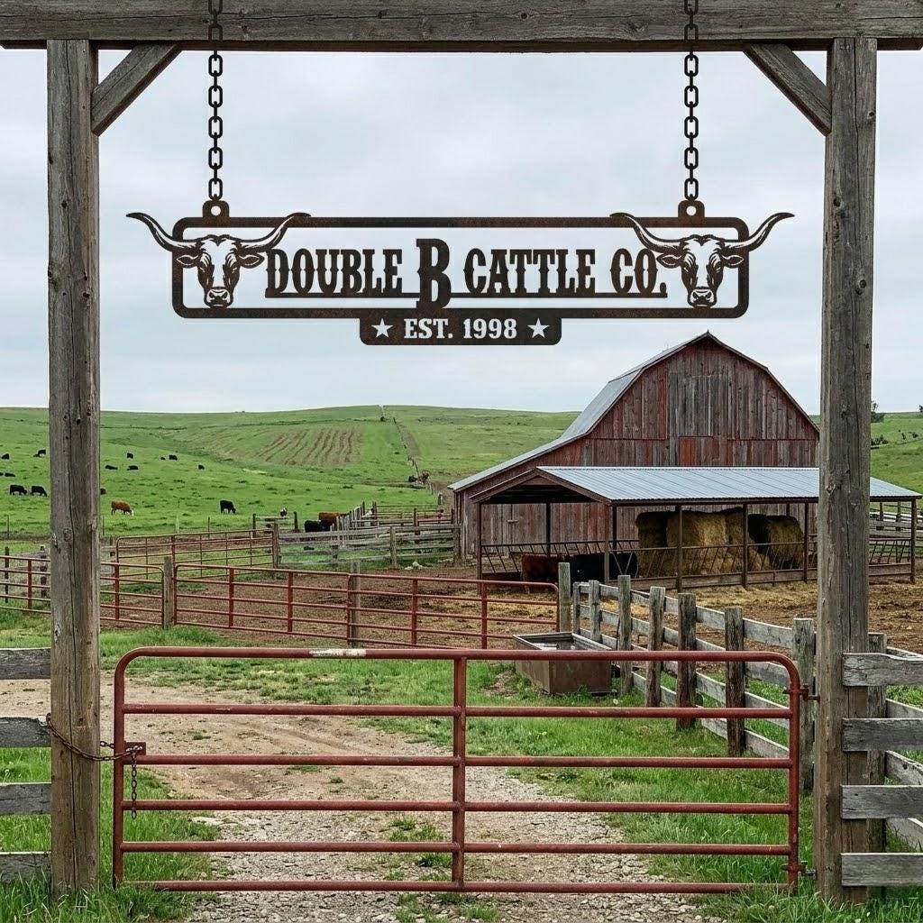 Baker Ranching Signs Personalized Cattle Ranch Metal Sign, Custom Western Farm Decor, Rustic ...