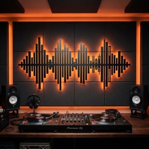 Décoration murale LED en métal représentant une onde sonore, idéale pour studio de musique. Panneau lumineux lumineux en forme d'onde audio, parfait pour décorer une salle de DJ ou un espace musical. Cadeau idéal pour les musiciens.