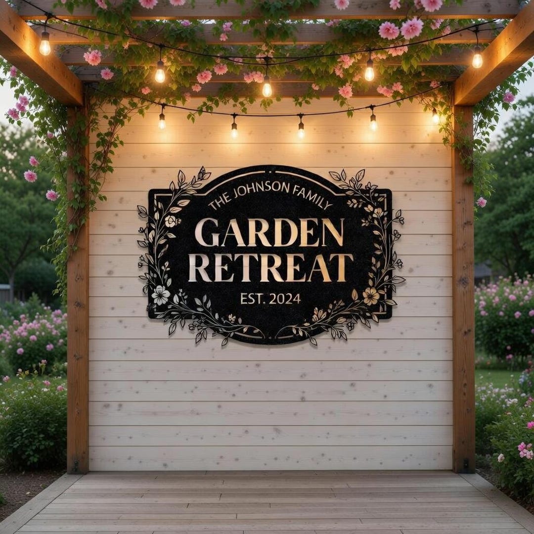Rustic Retreat Sign Personalized Garden Retreat Sign, Custom Family Name Metal Sign ...