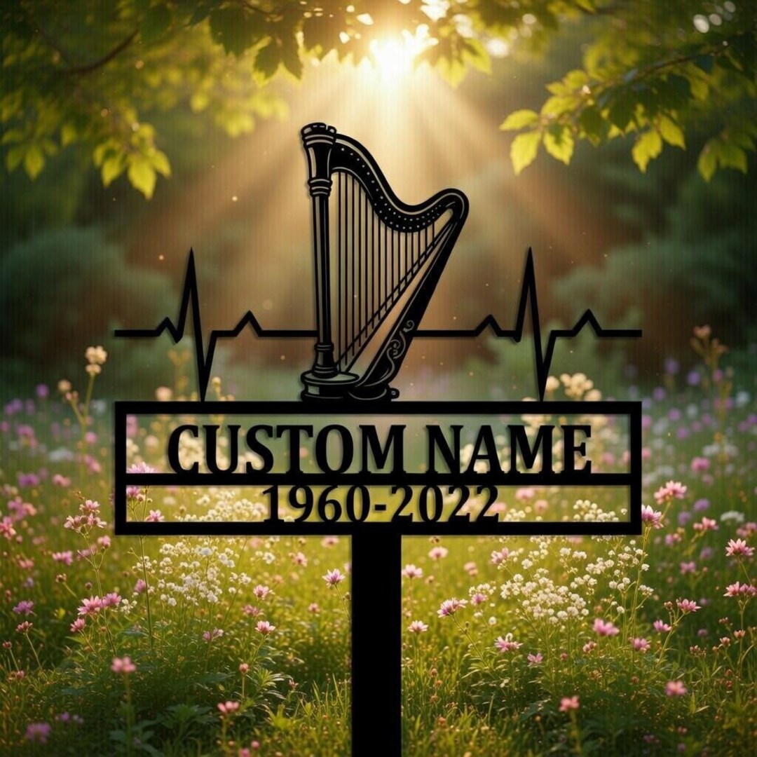 Harp Sign Harp Memorial Metal Garden Stake, Personalized Music Memorial Sign ...