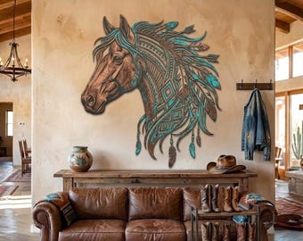 Western Horse Metal Wall Art, Southwestern Horse Head Decor, Boho Ranch Wall Hanging, Horse Lover Gift