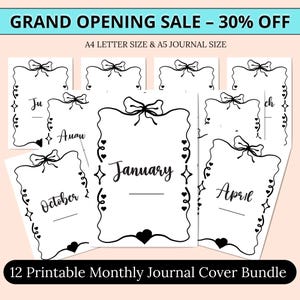 Monthly Journal Covers Bundle: Printable Planner Inserts (A4, A5, Letter PDF) Digital Download