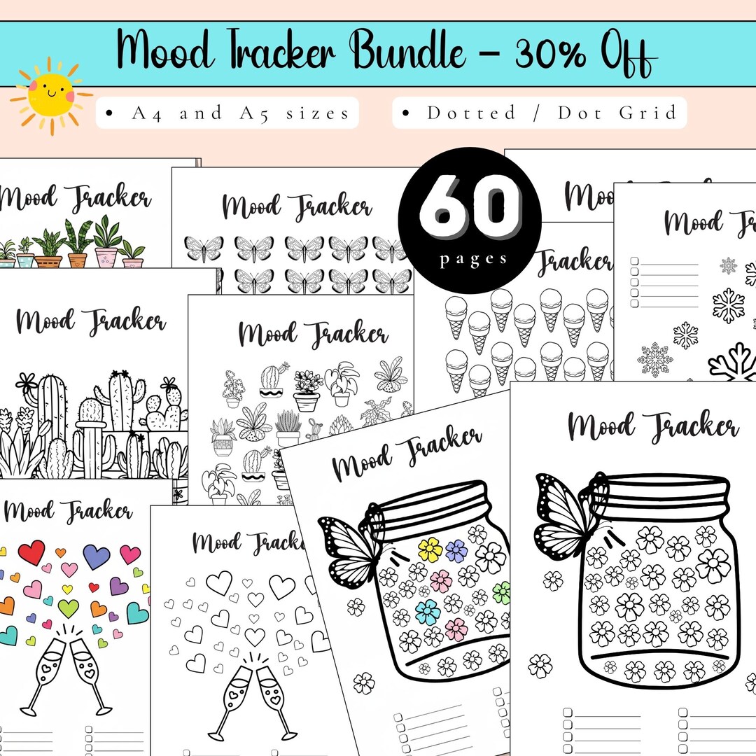 Mood Tracker Bundle | Printable Journal Pages | Self Care & Wellness ...
