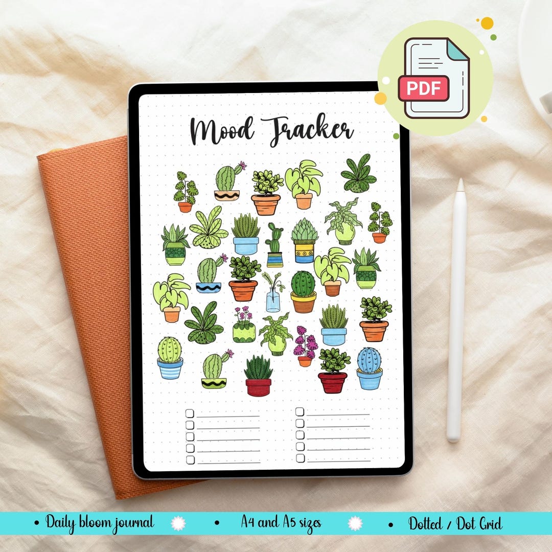Cactus Mood Tracker Printable, Plant Bullet Journal Template, Succulent ...