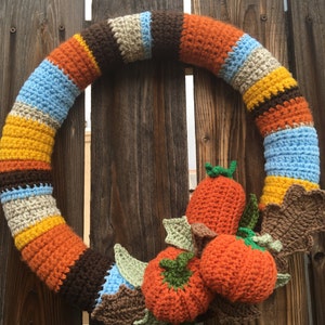 Autumn Wreath Crochet Fall Decor Door Decoration image 1