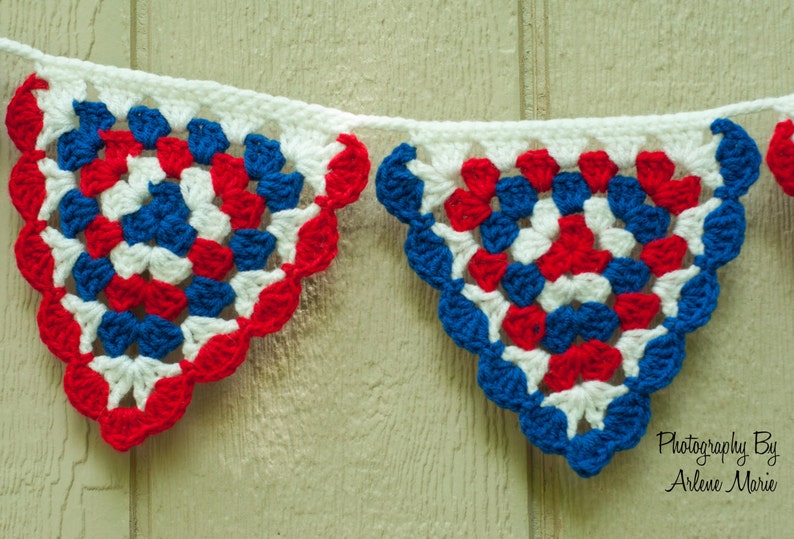 Crochet Pennant Banner Triangle Bunting Photography Prop RED WHITE and BLUE image 5