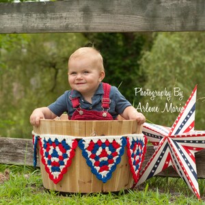 Crochet Pennant Banner Triangle Bunting Photography Prop RED WHITE and BLUE image 3