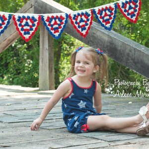 Crochet Pennant Banner Triangle Bunting Photography Prop RED WHITE and BLUE image 2