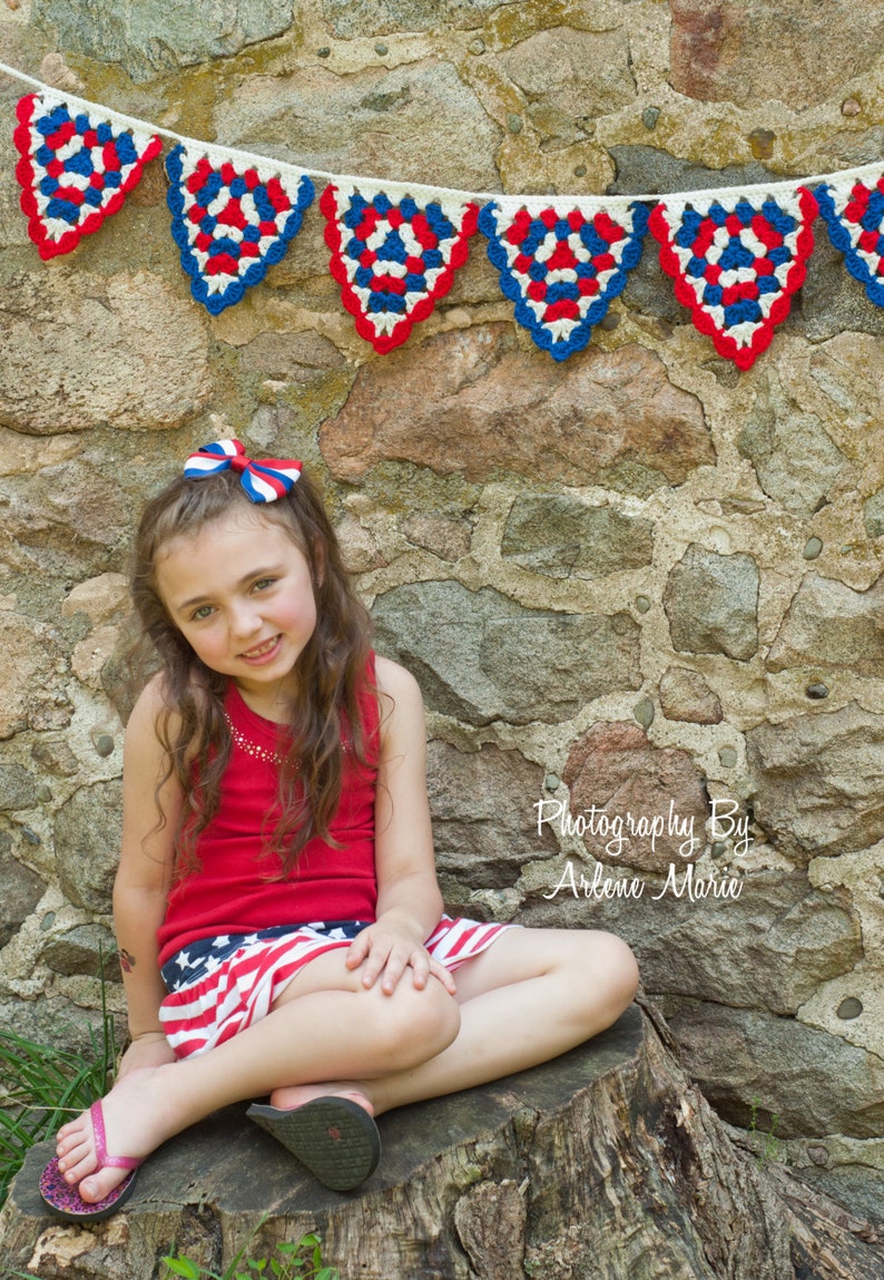 Crochet Pennant Banner Triangle Bunting Photography Prop RED WHITE and BLUE image 4