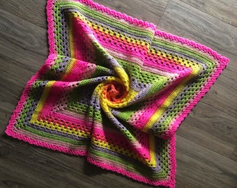 Crochet Baby Blanket Neon Sherbet