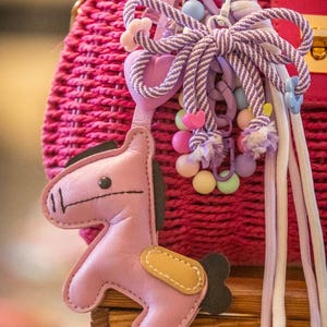 Pastel Purple Horse Bag Charm – Handmade Keychain with Bow & Beads
