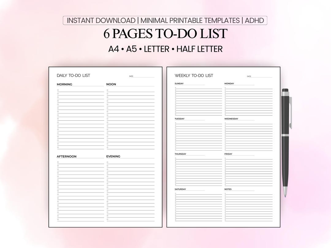 Minimalist To-do List Printable Bundle | Daily Weekly Monthly Planner ...