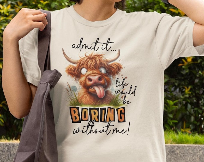 Featured listing image: Funny Highland Cow Graphic Tee, Unisex Humor Shirt