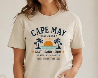 Cape May T-Shirt, Vintage Sunset Graphic Tee for Beach Lovers
