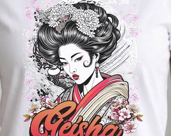 Geisha Sakura T-Shirt, Japanese Ukiyo-e Art Graphic Tee