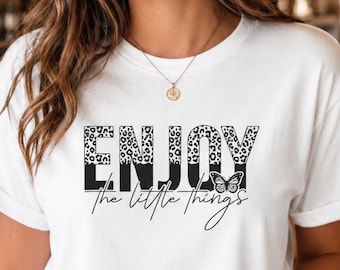 Leopard Print Positive Quote Tee with Delicate Script and Butterfly Detail - Casual Comfortable Style