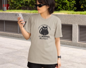 I Don’t Like Morning People T-Shirt | Funny Cat Shirt | Sarcastic Graphic Tee | Introvert Shirt | Coffee Lover Gift | Unisex T-Shirt
