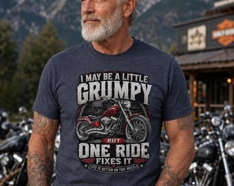 Funny Biker Shirt, Grumpy Motorcycle Tee with Vintage Chopper Graphic