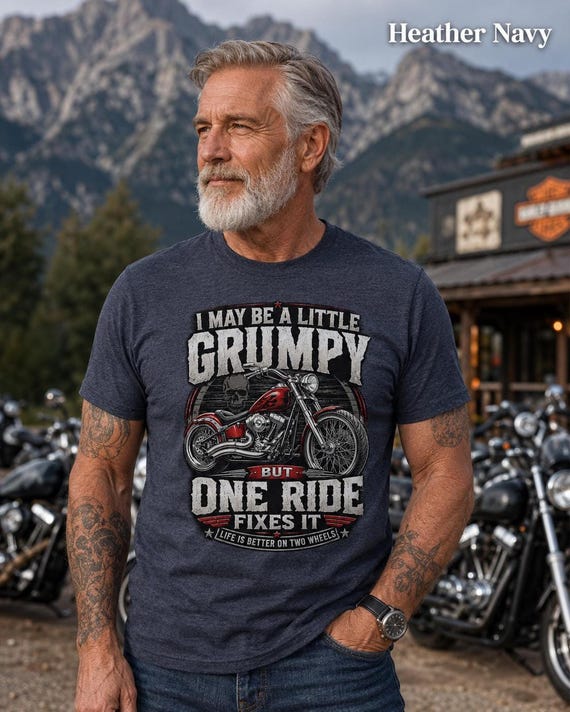 Funny Biker Shirt, Grumpy Motorcycle Tee with Vintage Chopper Graphic