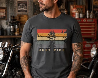 Retro Biker Shirt, Vintage Just Ride Motorcycle Tee in Distressed Style
