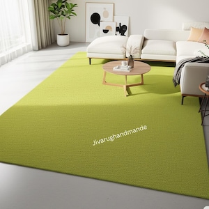 Solid Green Rug | Lime Green Area Rug | Hand-Tufted Wool and Viscose Rug | Modern Living Room Decor | Custom Sized