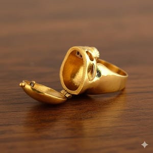 Gold Secret Compartment Ring – Hidden Locket Ring, Vintage Poison Ring, Hinged Opening Ring, Mystery Jewelry, Unique Statement Ring