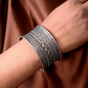 Oxidized Silver Cuff Bracelet – Tribal Boho Bangle, Handmade Textured Bracelet, Ethnic Wide Cuff Jewelry for Women