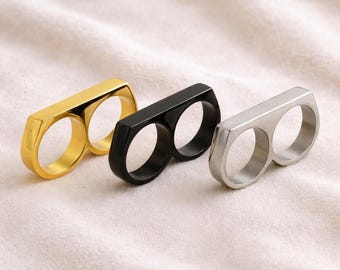 Modern Double Finger Ring – Statement Knuckle Ring in Gold, Silver