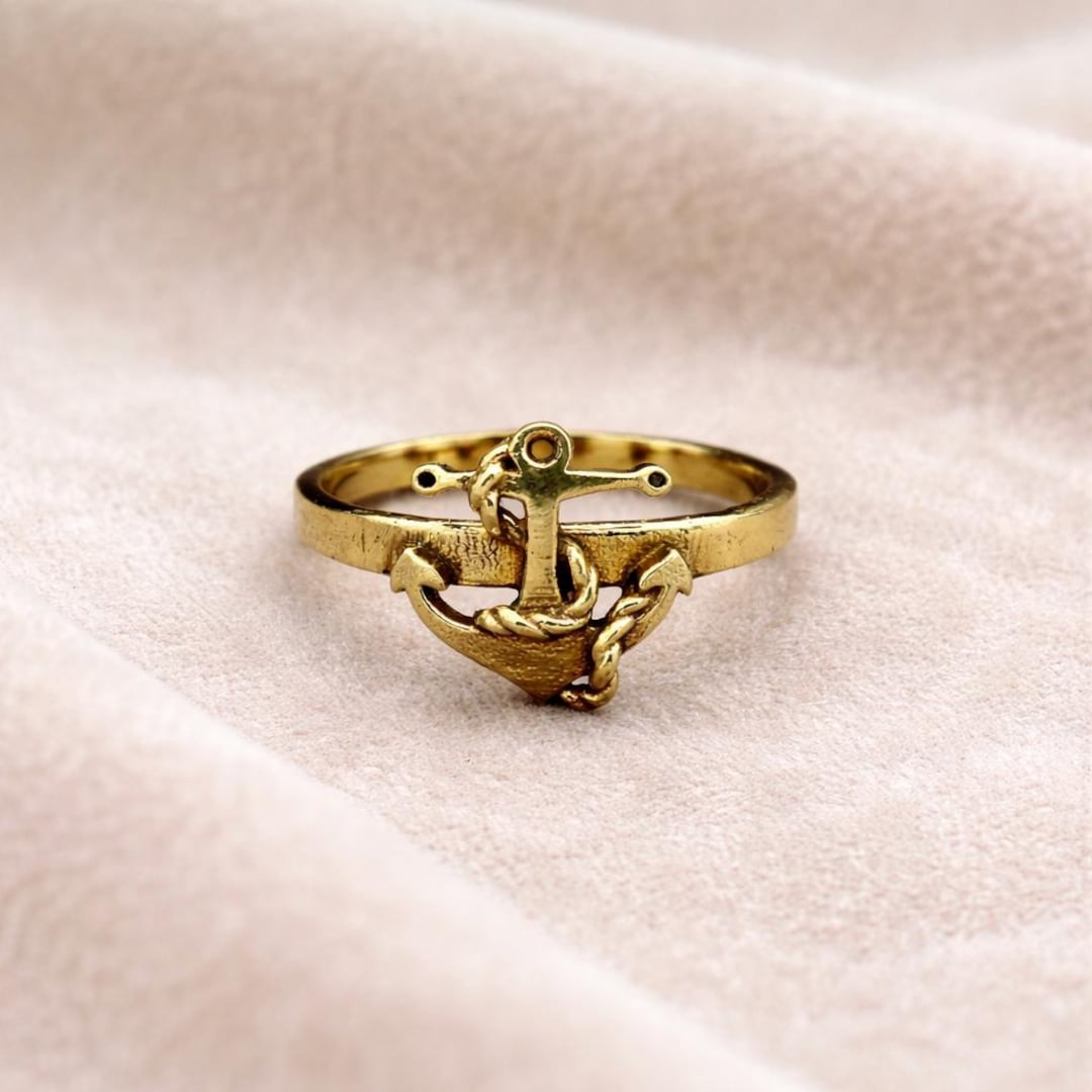 Nautical Rope Anchor Rings Gold Anchor Ring, Nautical Jewelry, Minimalist Ocean Ring, Rope Anchor ...
