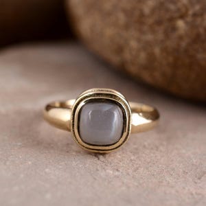 Handmade Brass Gray Moonstone Ring – Cushion Cut Gemstone Jewelry, Minimalist Artisan Design, Unique Boho Chic Adjustable Unisex Gift