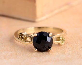 Black Onyx Gold Ring, Minimalist Black Stone Ring, Handmade Gold Statement Ring, Elegant Gemstone Ring, Gift for Her