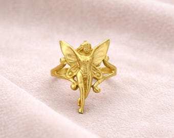 Gold Fairy Ring, Fairy Jewelry, Fantasy Pixie Ring, Woodland Fairycore Jewelry, Cute Fairy Gift, Nature Inspired Ring, Boho Magic Ring