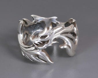 Sterling Silver Dragon Ring for Men, Viking Dragon Open Band, Gothic Fantasy Ring, Tribal Fire Dragon Statement Jewelry Gift