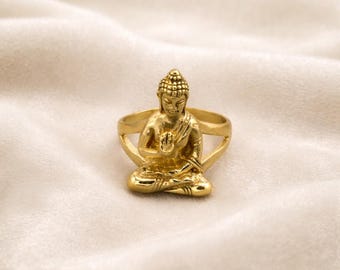 Gold Buddha Ring, Meditation Jewelry, Spiritual Ring, Zen Buddhist Jewelry, Yoga Gift, Mindfulness Ring, Enlightenment Jewelry, Boho Ring