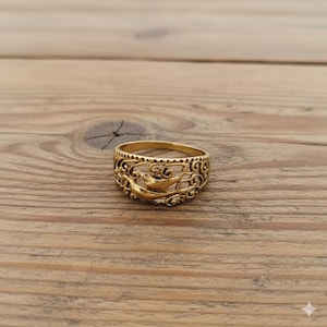 Gold Filigree Ring • Vintage Style Openwork Band • Ornate Scrollwork Ring • Elegant Handmade Statement Jewelry • Gift for Her
