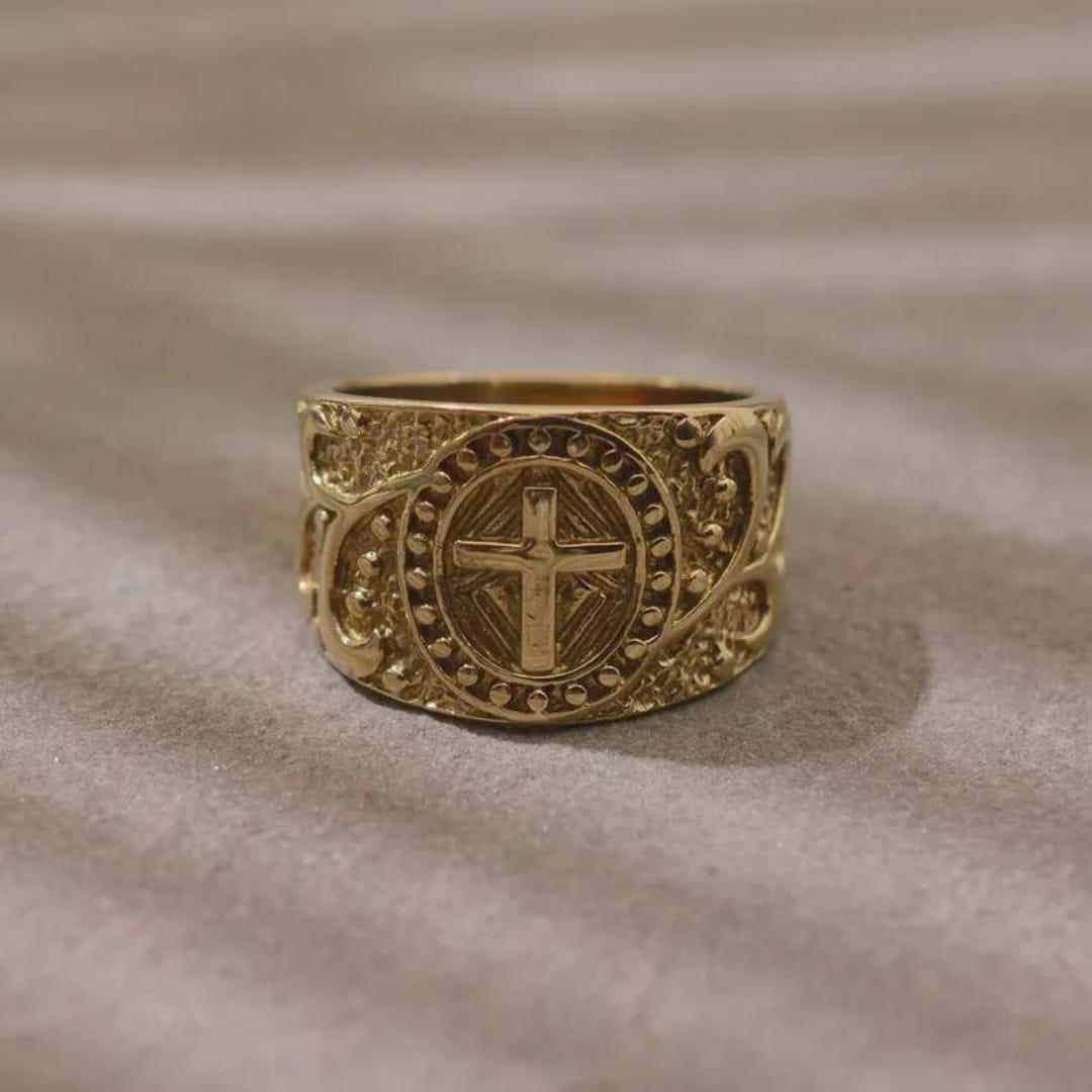 Gold Cross Signet Ring – Vintage Style Christian Statement Ring ...