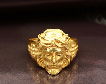 Gold Jesus Face Ring – Religious Jewelry for Men – Christian Statement Ring – Crown of Thorns Ring – Spiritual Gift – Faith Jewelry