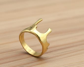 Anello con corona in oro - Fascia regolabile con corona reale, anello da regina minimalista, gioielli placcati in oro fatti a mano, anello esclusivo per donna