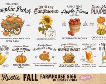 Rustic Fall Farmhouse Sign PNG Bundle: Autumn Wall Art (Digital Downloads)