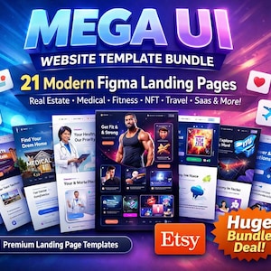 Mega UI Website Template Bundle – 21 Modern Figma Landing Pages for Real Estate, Medical, Fitness, NFT, Travel, SaaS & More