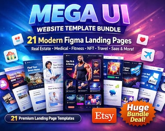 Mega UI Website Template Bundle – 21 Modern Figma Landing Pages for Real Estate, Medical, Fitness, NFT, Travel, SaaS & More