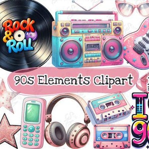 90s Clipart PNG Bundle Retro Aesthetic Graphics Pack for Stickers T-Shirts Mugs Scrapbooking Invitations Digital Download Art