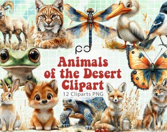 Boho Desert Animals Clipart Bundle: Safari Wildlife PNG Graphics
