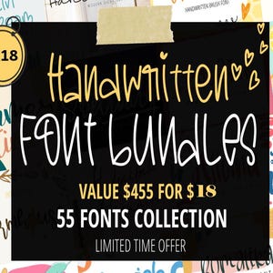 Handwritten Font Bundle of 55 Premium Fonts for Crafters, Designers, Logos, Branding, Wedding Invitations, Stationery and Blog Projects