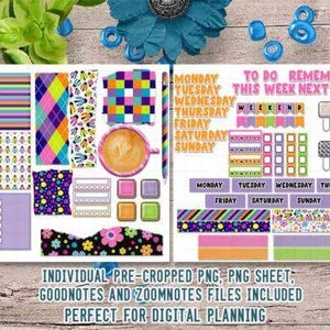 Spring Planner Stickers | Pastel PNG Icons for GoodNotes, ZoomNotes (Digital Download)