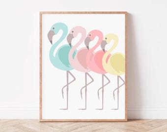 Tropical Flamingo Wall Art Print Set: Boho Home Decor (Digital Download)