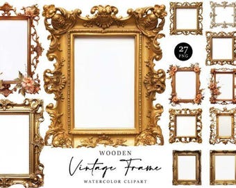 Vintage Wooden Frames Clipart Bundle: Rustic Antique PNG Graphics (27 Files)