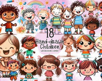 Handgezeichnete Kinder Clipart PNG Bundle, Kinder Kunst (Digitaler Download)